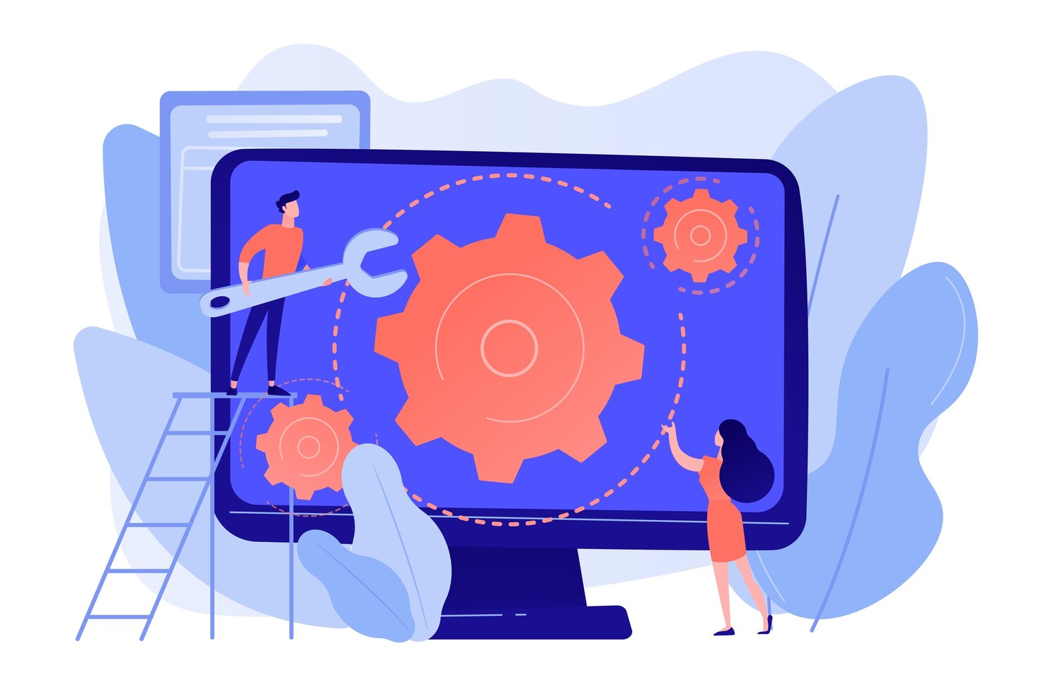 computer technician with wrench repairing computer screen with gears computer service laptop repair center notebook setup service concept 335657 2267