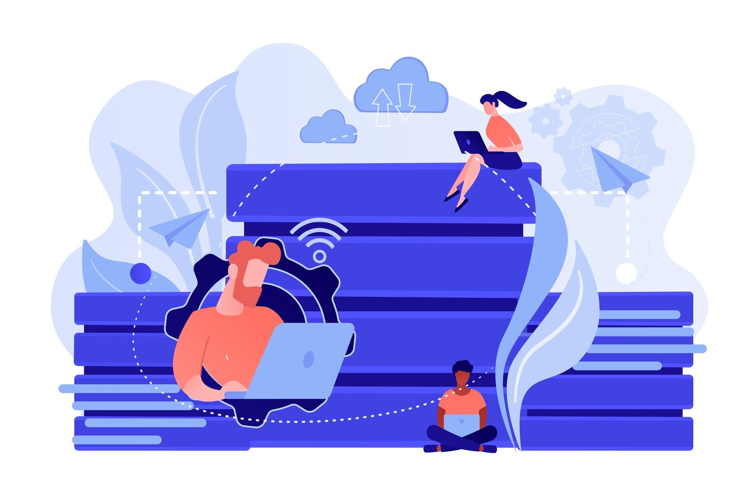 users with laptops working with database data storage organization information access management big data protection concept vector isolated illustration 335657 2143